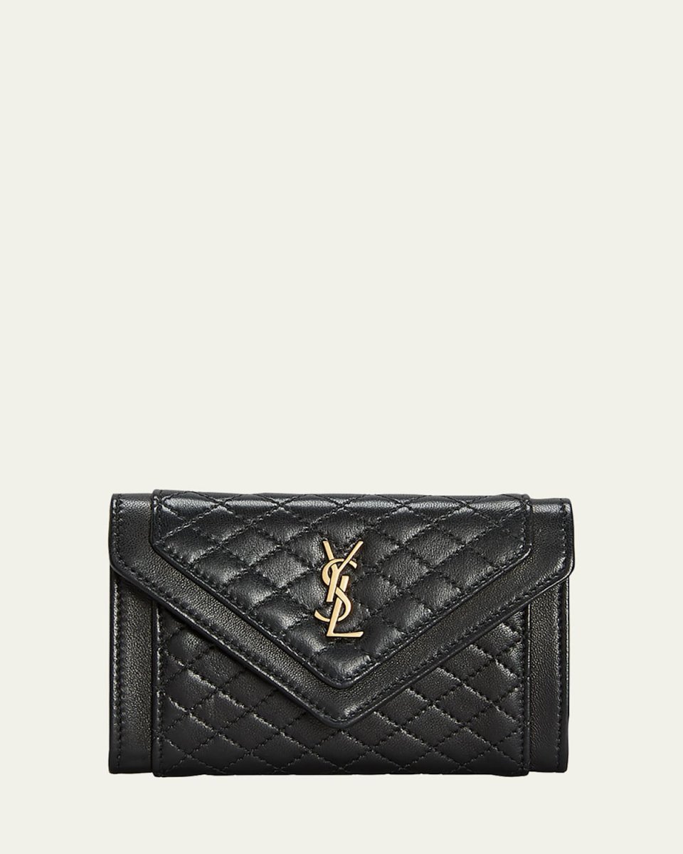 Gaby Small YSL Flap Envelope Wallet in Quilted Smooth Leather